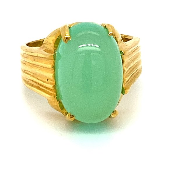 Green Cats Eye Calcite 11.25ct Solid 18K Gold Ring - Picture 1 of 6